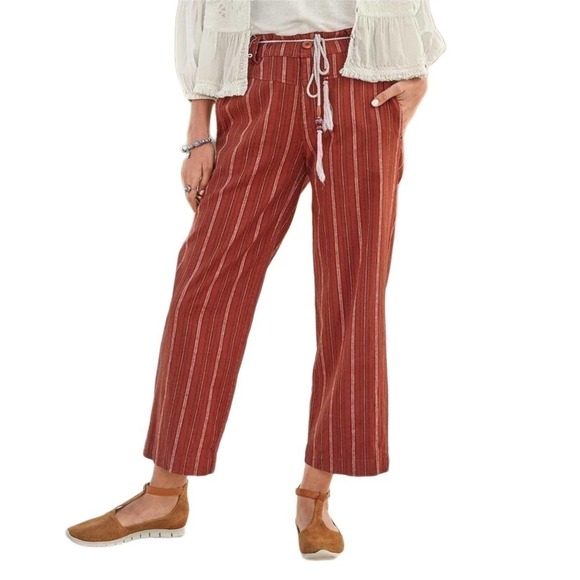 Sundance Phoebe Linen Blend Striped Pants Rope Tassel Tie Belt Size 2 - Picture 1 of 9